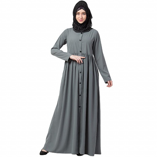 Front open abaya with pintucks- Grey